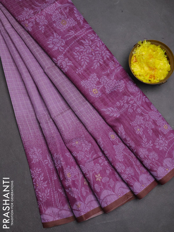 Jamdhani cotton saree lavender and purple with allover thread checked pattern and jamdhani pallu