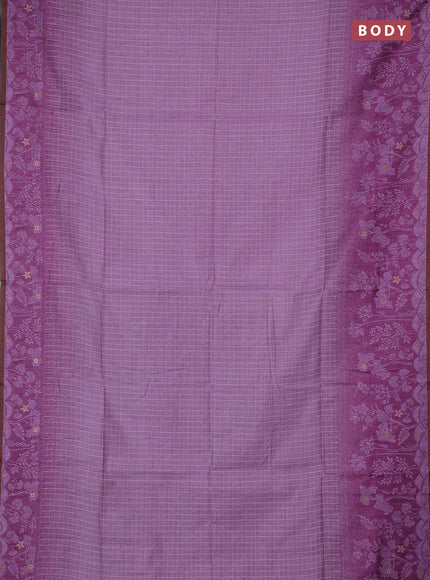 Jamdhani cotton saree lavender and purple with allover thread checked pattern and jamdhani pallu