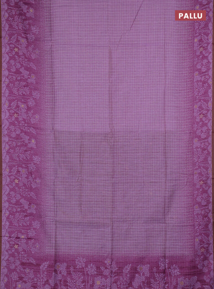 Jamdhani cotton saree lavender and purple with allover thread checked pattern and jamdhani pallu
