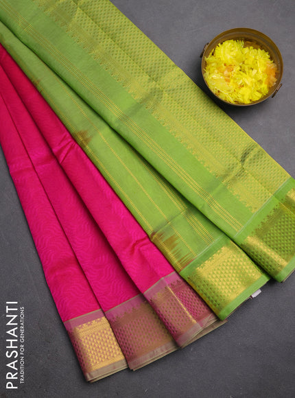 Silk cotton saree pink and light green with allover self emboss jacquard and zari woven border