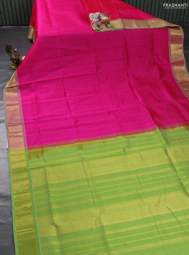 Silk cotton saree pink and light green with allover self emboss jacquard and zari woven border