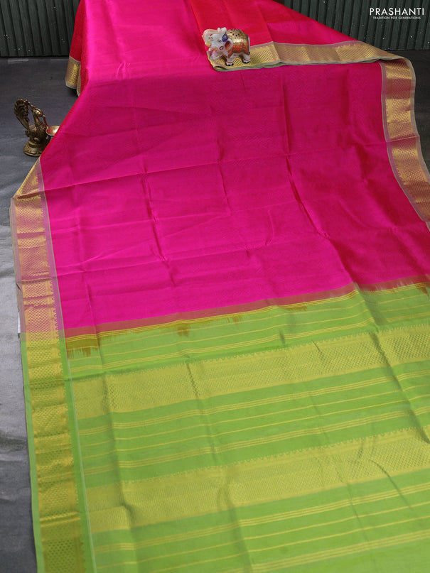 Silk cotton saree pink and light green with allover self emboss jacquard and zari woven border