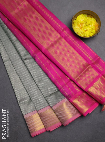 Silk cotton saree grey and pink with allover self emboss jacquard and zari woven border