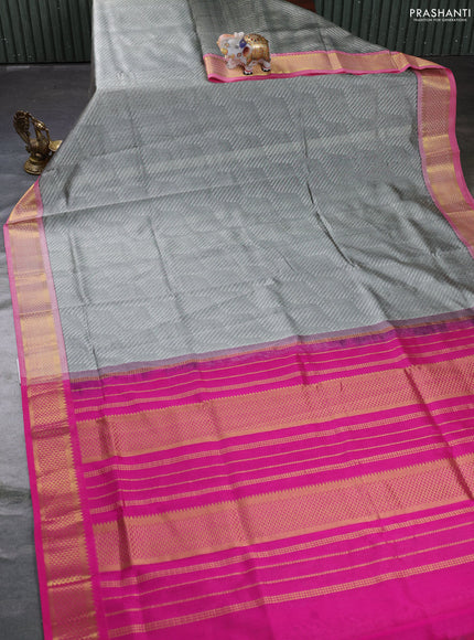 Silk cotton saree grey and pink with allover self emboss jacquard and zari woven border