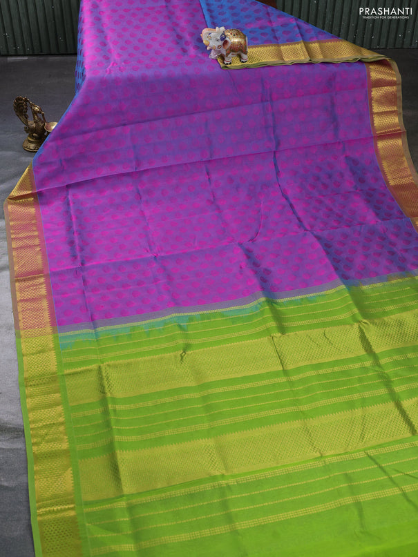 Silk cotton saree dual shade of purple and light green with allover self emboss jacquard and zari woven border