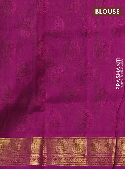 Silk cotton saree mehendi green and magenta pink with allover self emboss jacquard and paisley zari woven border