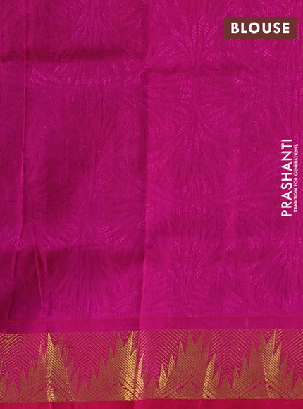 Silk cotton saree blue and pink with allover self emboss jacquard and temple zari woven border