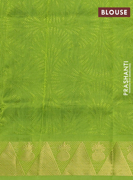 Silk cotton saree green and light green with allover self emboss jacquard and zari woven border
