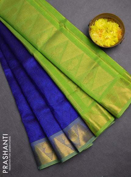 Silk cotton saree blue and light green with allover self emboss jacquard and zari woven border