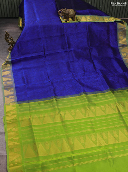 Silk cotton saree blue and light green with allover self emboss jacquard and zari woven border