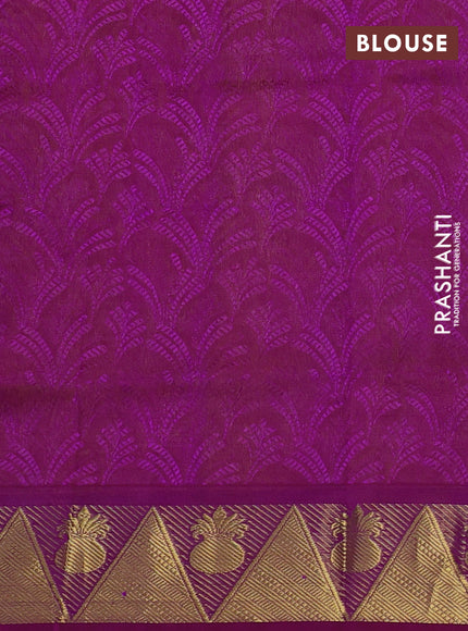 Silk cotton saree mango yellow and purple with allover self emboss jacquard and zari woven border