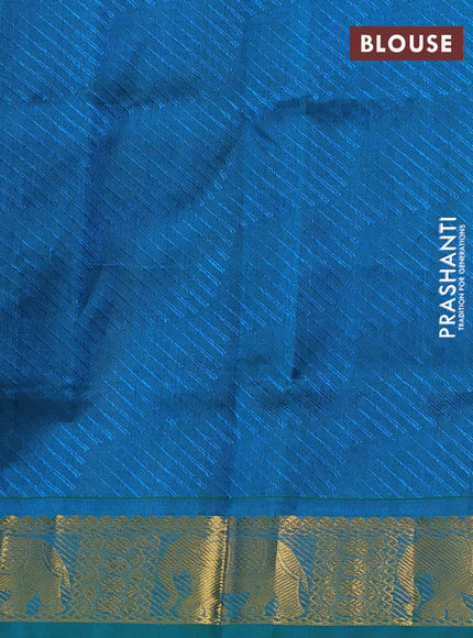 Silk cotton saree blue and dual shade of teal bluish green with allover self emboss jacquard and elephant zari woven border