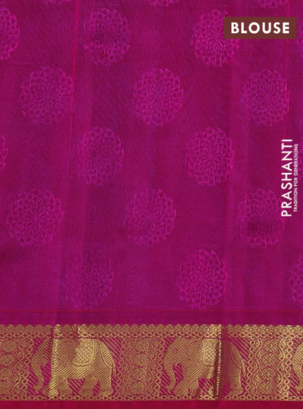 Silk cotton saree cs blue and pink with allover self emboss jacquard and elephant zari woven border