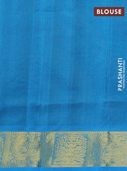 Silk cotton saree green and light blue with allover self emboss jacquard and zari woven border