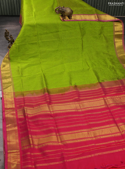Silk cotton saree light green and pink with allover self emboss jacquard and zari woven border