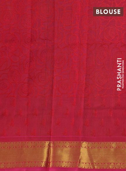 Silk cotton saree light green and pink with allover self emboss jacquard and zari woven border