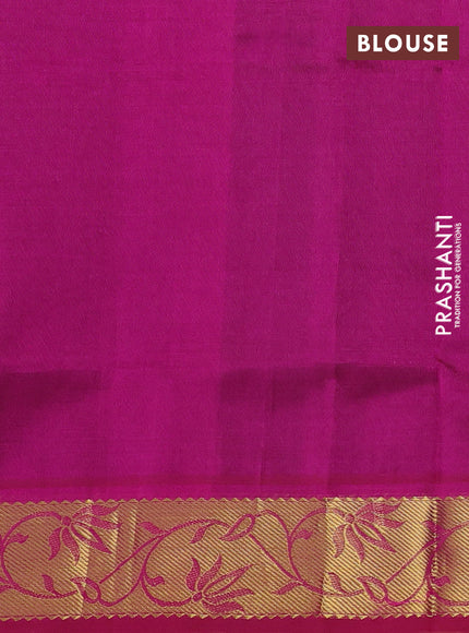 Silk cotton saree green and magenta pink with allover self emboss jacquard and annam zari woven border