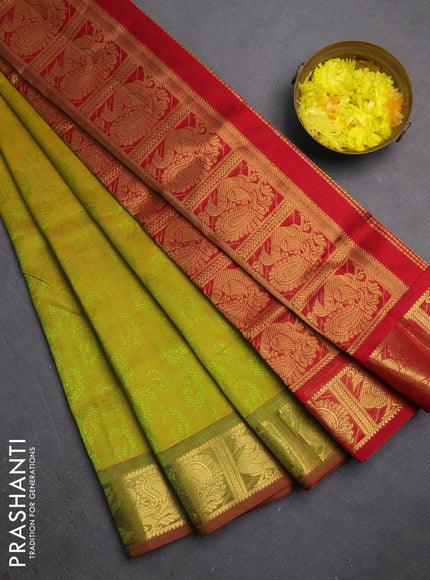 Silk cotton saree mustrad green and maroon with allover self emboss jacquard and annam zari woven border