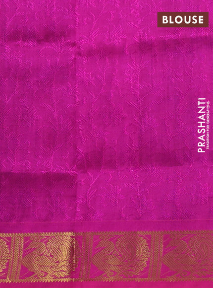 Silk cotton saree blue and pink with allover self emboss jacquard and annam zari woven border