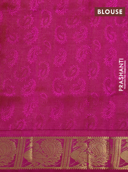 Silk cotton saree mango yellow and magenta pink with allover self emboss jacquard and annam zari woven border