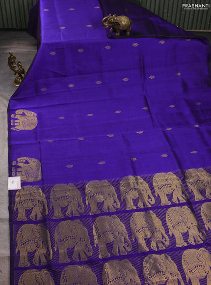 Silk cotton saree blue with zari woven buttas and elephant zari woven butta border