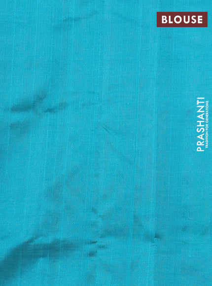 Silk cotton saree maroon and teal blue with zari woven buttas and temple zari woven butta border