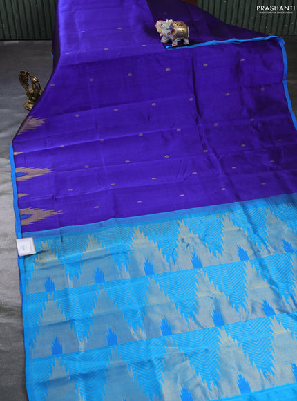 Silk cotton saree royal blue and blue with zari woven buttas and temple zari woven butta border