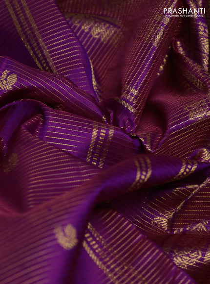 Pure kanchipurams silk saree purple with allover vairaosi pattern & zari buttas and temple & paisley zari woven border