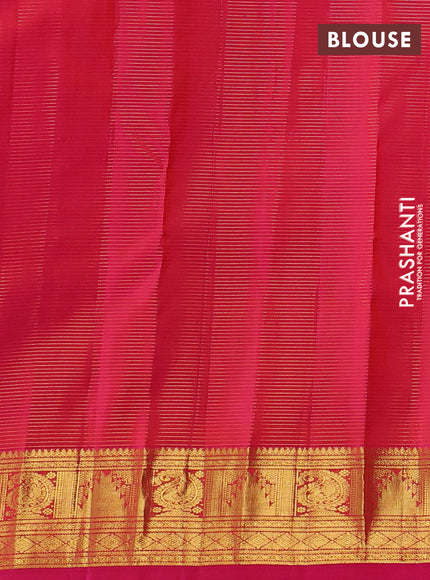 Pure kanchipurams silk saree pink with allover vairaosi pattern & zari buttas and temple & paisley zari woven border