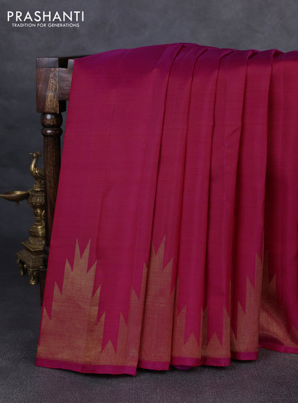 Pure kanchipurams silk saree pink with zari woven buttas and temple design zari woven border