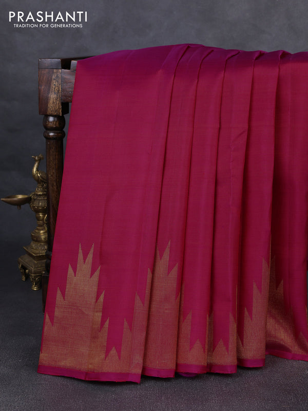 Pure kanchipurams silk saree pink with zari woven buttas and temple design zari woven border