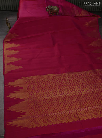 Pure kanchipurams silk saree pink with zari woven buttas and temple design zari woven border