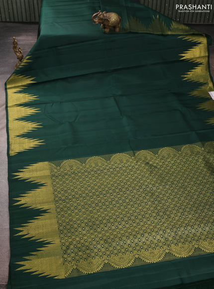 Pure kanchipurams silk saree bottle green with zari woven buttas and temple design zari woven border