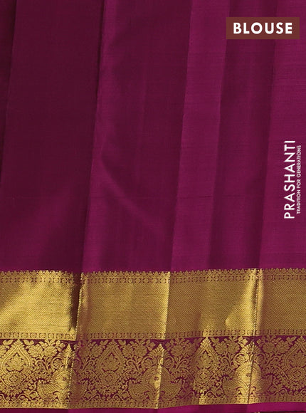 Pure kanchipurams silk saree green and magenta pink with allover small checks & buttas and rich zari woven border