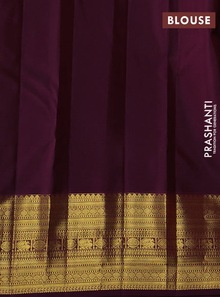 Pure kanchipurams silk saree dark mustard and deep purple with allover small zari checks & buttas and long zari woven border