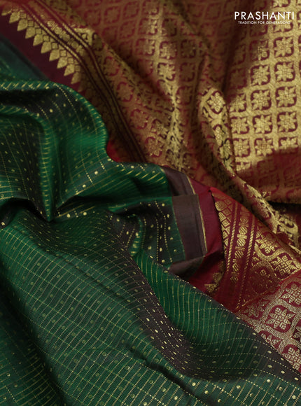 Pure kanchipurams silk saree green and maroon with allover small zari checks & buttas and rettapet zari woven border