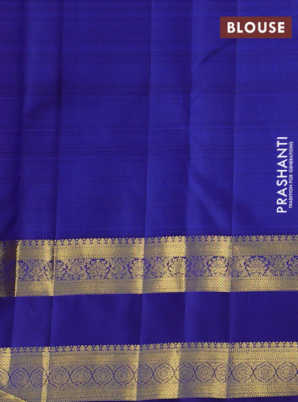 Pure kanchipurams silk saree purple and blue with allover small zari checks & buttas and rettapet zari woven border