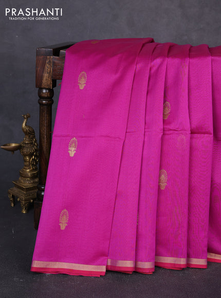 Maheswari silk cotton saree purple and pink with zari woven buttas and small zari woven border