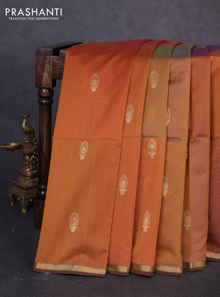 Maheswari silk cotton saree dark mustard with zari woven buttas and small zari woven border