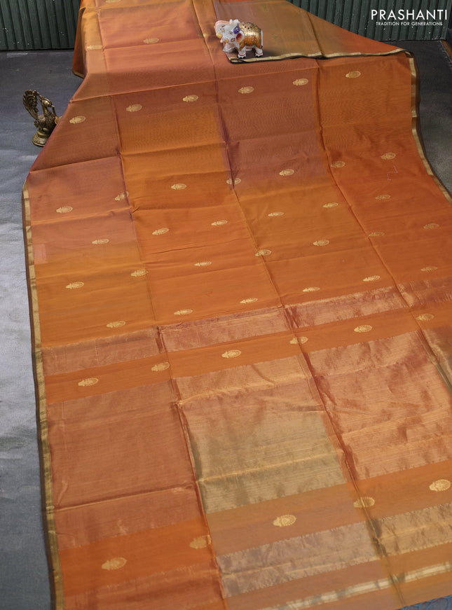 Maheswari silk cotton saree dark mustard with zari woven buttas and small zari woven border