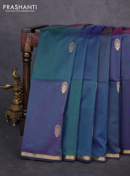 Maheswari silk cotton saree dual shade of blue with zari woven buttas and small zari woven border