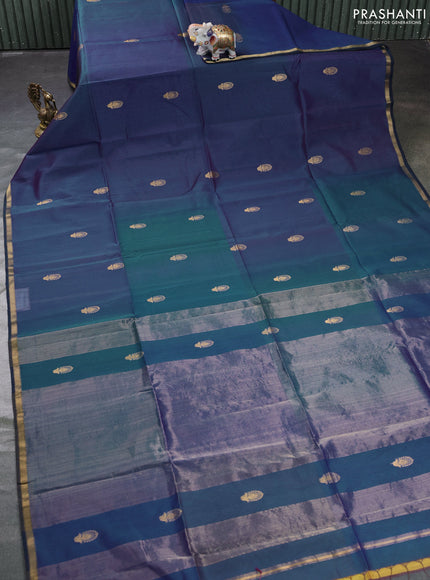 Maheswari silk cotton saree dual shade of blue with zari woven buttas and small zari woven border