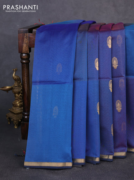 Maheswari silk cotton saree peacock blue with zari woven buttas and small zari woven border