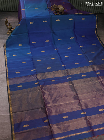 Maheswari silk cotton saree peacock blue with zari woven buttas and small zari woven border