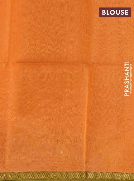 Maheswari silk cotton saree orange and green with allover stripe pattern and zari woven border