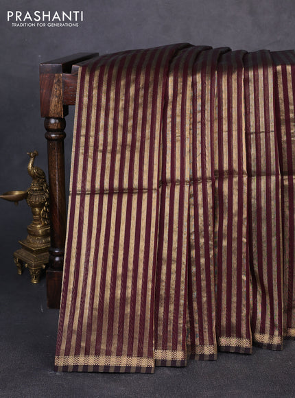 Maheswari silk cotton saree wine shade with allover stripe pattern and zari woven border
