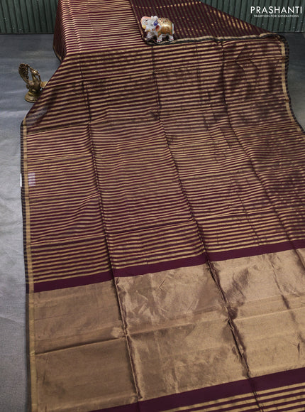 Maheswari silk cotton saree wine shade with allover stripe pattern and zari woven border