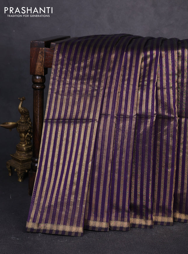 Maheswari silk cotton saree violet with allover stripe pattern and zari woven border