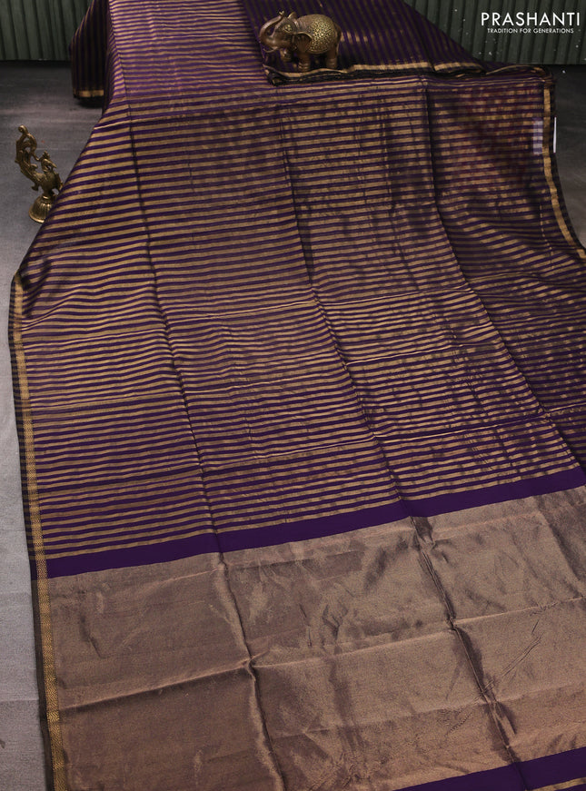 Maheswari silk cotton saree violet with allover stripe pattern and zari woven border