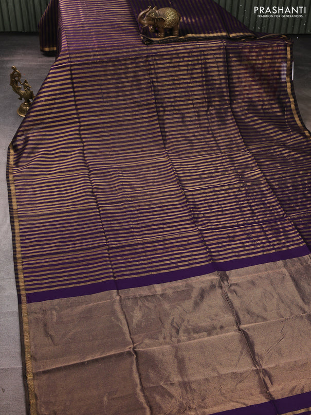 Maheswari silk cotton saree violet with allover stripe pattern and zari woven border